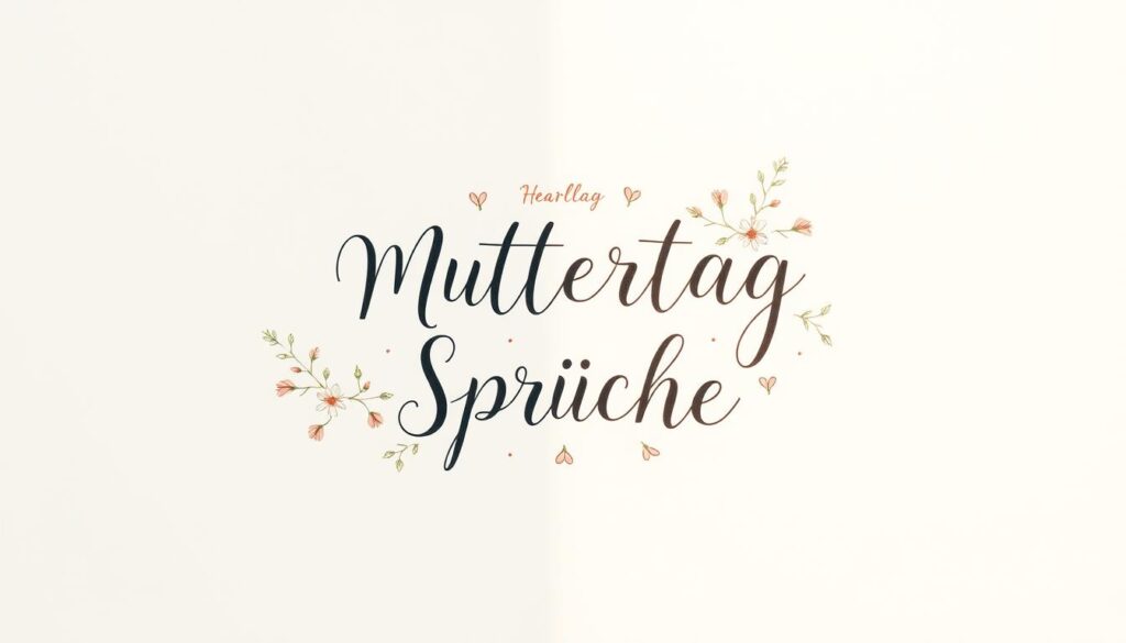 A beautiful, hand-lettered calligraphic composition set against a soft, ethereal backdrop. The central focus is a heartfelt "Muttertag Sprüche" rendered in a delicate, flowing script, accented with floral elements and subtle color gradients. Warm, natural lighting casts a gentle glow, creating a tranquil, contemplative atmosphere. The layout is clean and balanced, with ample negative space to draw the viewer's attention to the carefully crafted typographic elements. The overall mood is one of gratitude, appreciation, and the profound bond between a mother and child.