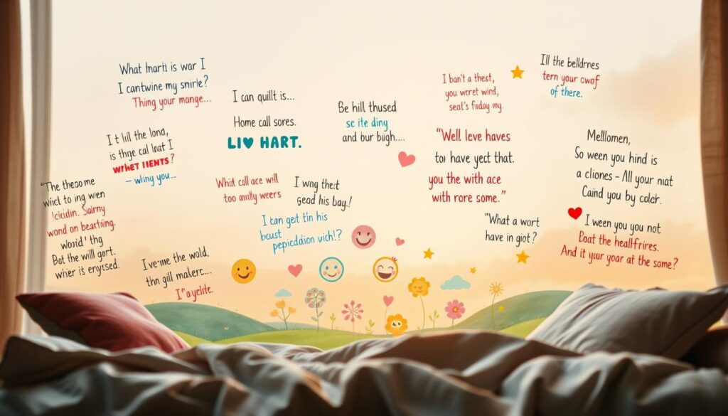 A cozy and whimsical scene, with a soft, warm lighting setting the mood. In the foreground, a group of colorful, hand-drawn children's quotes and sayings float gently, each one a unique expression of innocence and wonder. The middle ground features a cluster of playful, stylized illustrations - smiling faces, hearts, stars, and other childlike motifs. The background depicts a serene, watercolor-washed landscape, with a sense of dreamlike tranquility. The overall composition evokes a sense of inspiration, joy, and the profound wisdom that can be found in the simple, heartfelt words of children.