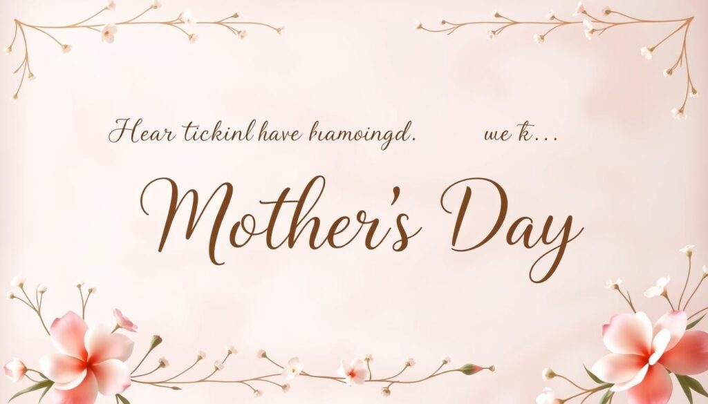 A cozy, handwritten-style design featuring heartfelt Mother's Day phrases in a pastel color palette. In the foreground, a delicate floral border frames the elegant cursive text, conveying a sense of warmth and affection. The middle ground showcases a soft, out-of-focus background with gentle brushstrokes, creating a dreamlike, sentimental atmosphere. Subtle lighting from the upper left casts a gentle glow, evoking a serene and comforting mood. The overall composition exudes a heartfelt, personal, and touching ambiance, perfectly capturing the essence of meaningful Mother's Day messages.