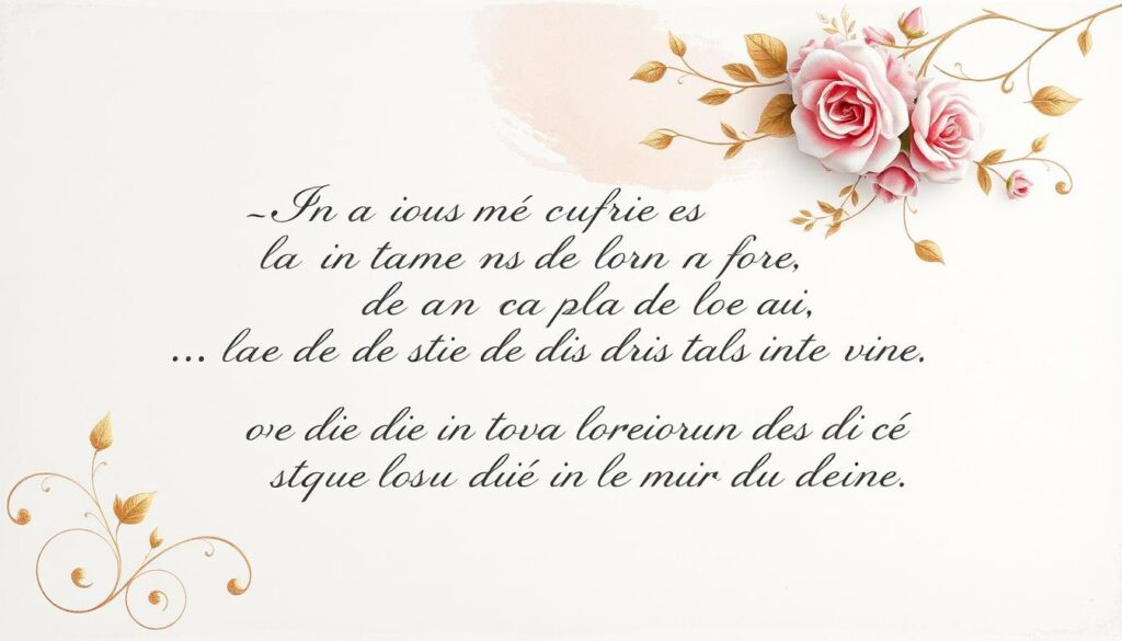 A delicate cursive calligraphy flowing across a soft, muted background of pastel brushstrokes, capturing the essence of French elegance. Ornate floral motifs and subtle golden accents adorn the page, creating a timeless, romantic atmosphere. The text, rendered in a graceful, feminine script, conveys heartfelt sentiments in the French language - a tribute to the beauty and wisdom of a beloved mother.