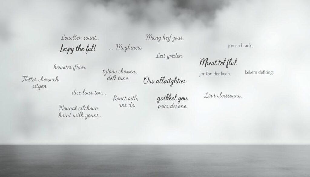 A digital display of heartfelt greetings, rendered in a modern, minimalist aesthetic. The foreground features a collection of typographic phrases floating against a soft, ethereal backdrop, conveyed through a muted color palette and gentle lighting. The middle ground showcases a subtly textured surface, hinting at the intersection of technology and sentiment. The background maintains a serene, atmospheric presence, allowing the digital expressions to take center stage. The overall composition evokes a sense of emotional connection in the digital realm, perfect for illustrating the "Sprüche für den digitalen Gruß" section of the article.