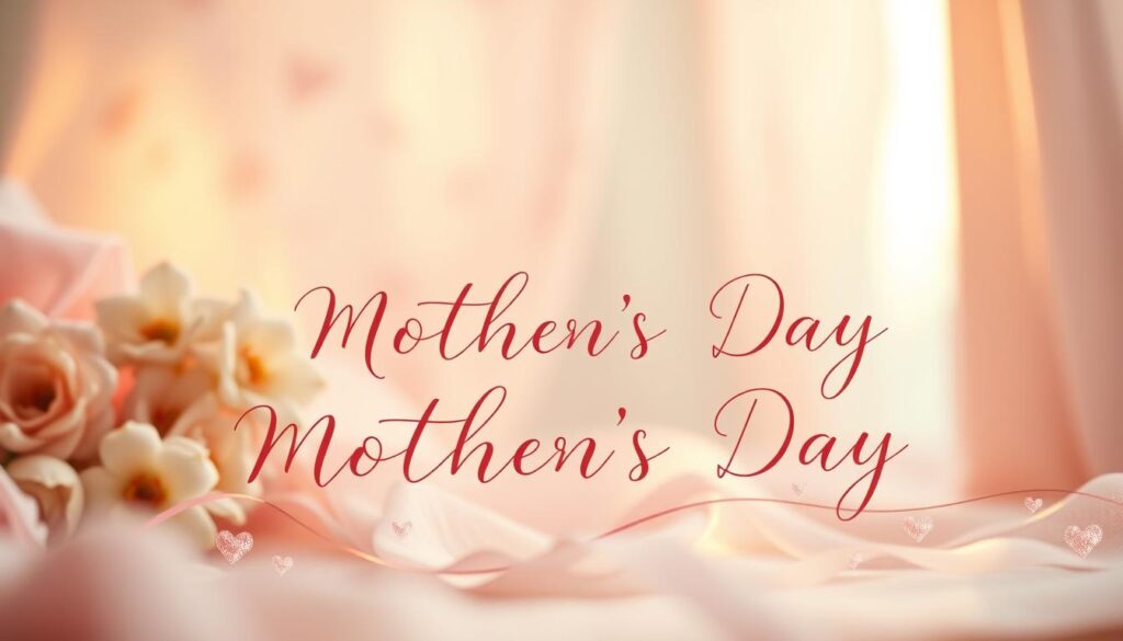 A dreamy, soft-focus scene depicting delicate, handwritten calligraphic "emotional words" for Mother's Day, elegantly arranged against a backdrop of pastel colors and ethereal textures. The words seem to float and dance, conveying a sense of heartfelt sentiment and tender love. Warm, diffused lighting casts a gentle glow, creating an atmosphere of intimacy and reflection. The composition is balanced and visually striking, inviting the viewer to pause and contemplate the meaning behind these meaningful expressions.