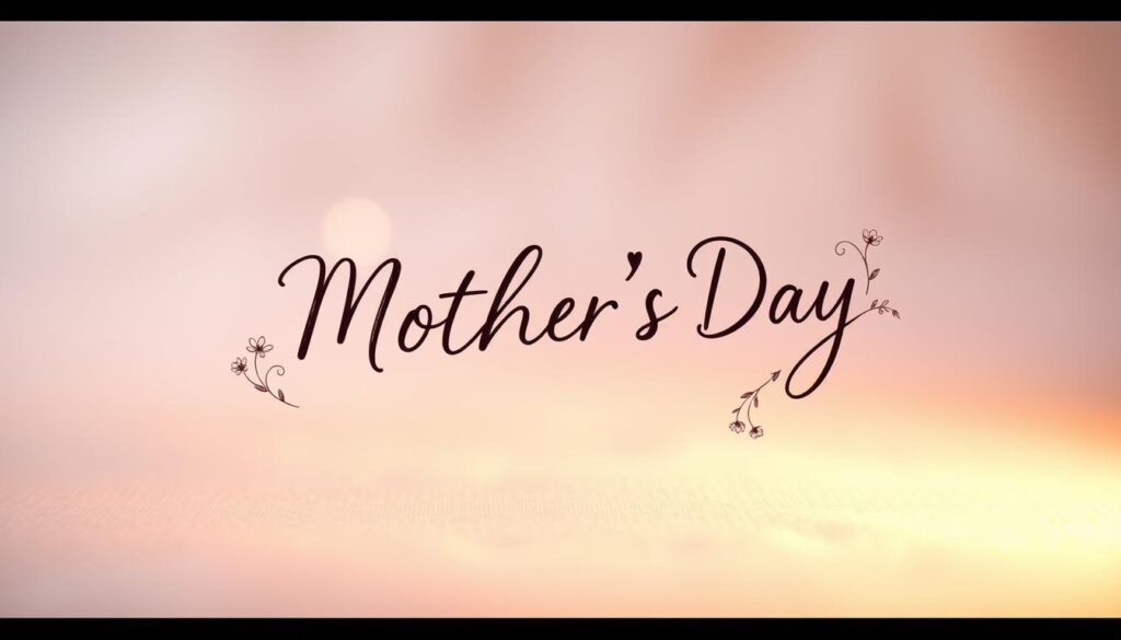 A heartfelt Mother's Day message, handwritten in cursive font, floats on a soft, pastel background. The text is adorned with delicate floral illustrations, their petals swirling gently. Warm, diffused lighting casts a loving glow, creating an intimate, emotional atmosphere. The composition is balanced, with the message placed centrally, allowing the viewer to focus on the sentiment. Subtle texture and depth of field enhance the handcrafted, personal nature of the design. An elegant, romantic scene that celebrates the special bond between partners on this cherished holiday.