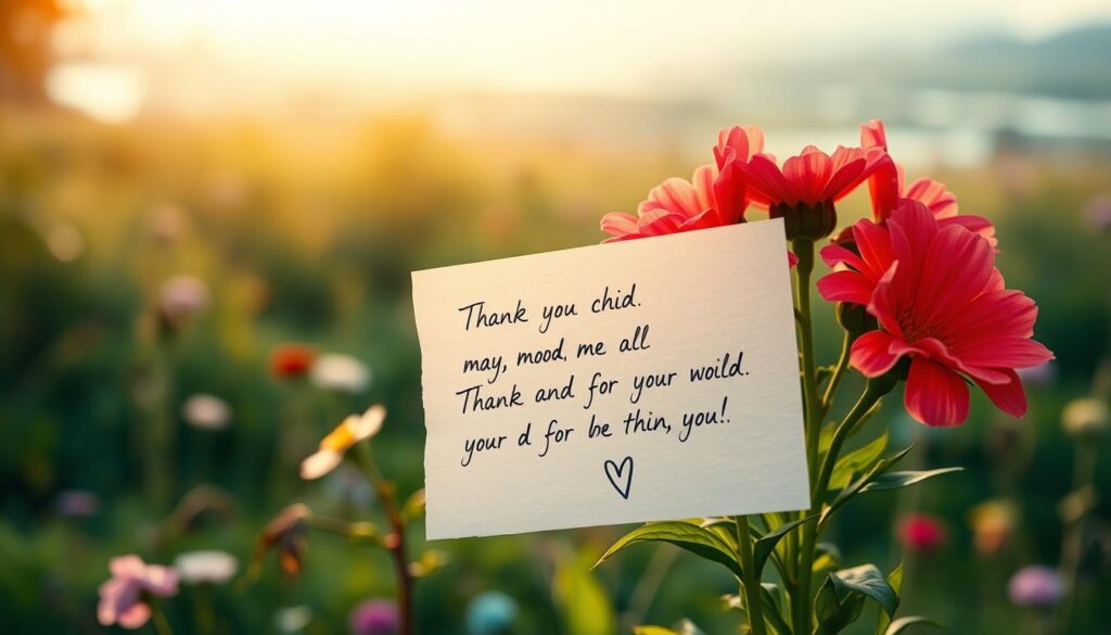 A heartfelt celebration of motherhood, a serene garden setting with warm, soft lighting. In the foreground, a bouquet of vibrant flowers, petals gently swaying in a light breeze. In the middle ground, a handwritten note on delicate paper, its message conveying a child's sincere gratitude and appreciation for their mother. The background features a tranquil landscape, perhaps a lush meadow or a peaceful pond, creating a calming and introspective atmosphere. The overall composition evokes the profound significance of mother-child relationships and the meaningful gestures that strengthen those bonds.