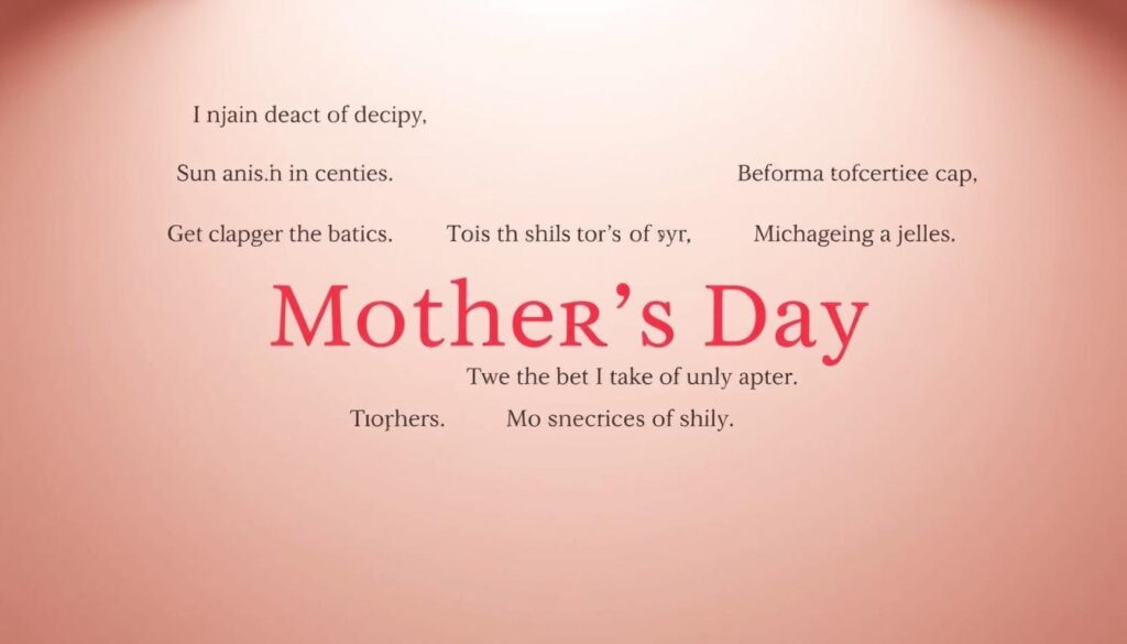 A modern and minimalist presentation of inspirational Mother's Day phrases and quotes, rendered in a clean, stylish typography against a soft, pastel-toned background. The words are elegantly displayed with ample negative space, allowing them to shine with a sense of understated elegance and emotional resonance. The lighting is soft and diffused, creating a warm, welcoming atmosphere. The camera angle is slightly elevated, giving the viewer a sense of looking up to the text, conveying the reverence and appreciation for motherhood. The overall mood is one of simplicity, sincerity, and heartfelt sentiment.