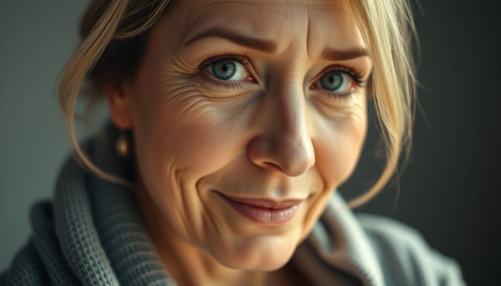 A serene and contemplative portrait of a mother figure, her face radiating a gentle, nurturing expression. Soft, muted lighting casts a warm, cocooning glow, highlighting the mother's comforting presence. The image is framed in a close, intimate composition, drawing the viewer's attention to the mother's eyes, which convey a depth of love and wisdom. The background is subtly blurred, placing the emphasis solely on the mother, the embodiment of unconditional care and guidance. This image evokes the profound significance of a mother's role, a symbol of the unwavering bond between parent and child.