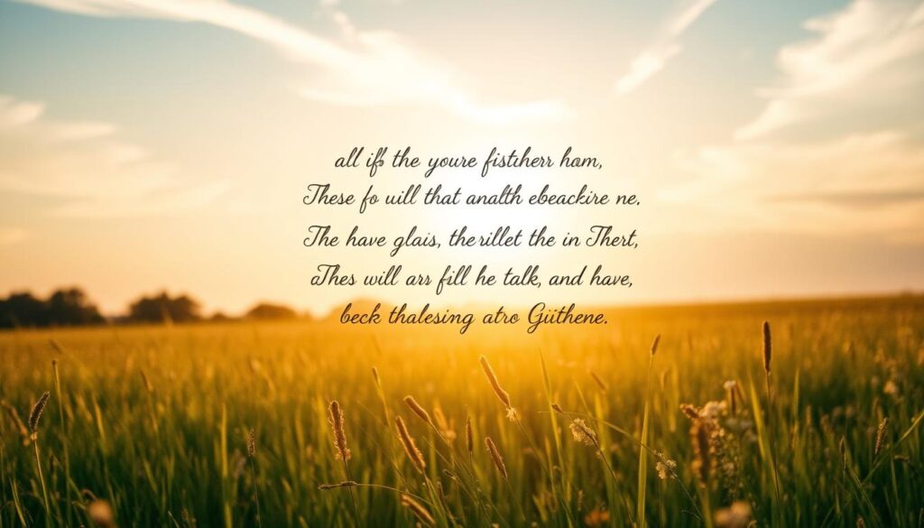 A serene, sun-dappled meadow in golden hour, with soft, wispy clouds drifting overhead. In the center, a cluster of delicate, hand-lettered phrases float gently, their elegant calligraphy reflecting the emotional, heartfelt sentiments they convey. The text appears to be suspended in the air, as if carried by an invisible breeze. The overall tone is contemplative, evocative, and deeply moving, inviting the viewer to pause and reflect on the meaningful words. The image has a painterly, ethereal quality, with a warm, muted color palette that enhances the sense of tranquility and introspection.