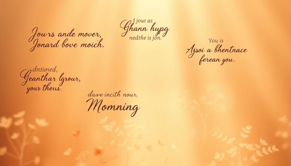 A serene, warm-toned composition showcasing heartfelt expressions of appreciation. In the foreground, elegant calligraphic phrases float gracefully, conveying messages of gratitude and admiration. The middle ground features a softly-lit, ethereal background with delicate floral motifs, hinting at the nurturing essence of motherhood. Rays of golden light filter through, creating a gentle, uplifting atmosphere. The overall mood evokes a sense of profound reverence and deep-rooted appreciation, inviting the viewer to reflect on the power of thoughtful words to express heartfelt sentiments.
