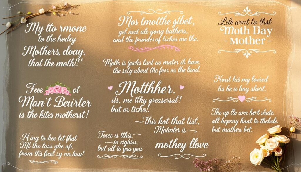 A softly lit, hand-drawn chalkboard scene featuring beautifully calligraphed quotes about mothers in a variety of elegant typefaces. The quotes are set against a muted, pastel-colored background, with delicate floral accents and subtle textures lending a romantic, sentimental atmosphere. The composition features a balanced, visually appealing layout, drawing the viewer's eye to the thoughtful, heartfelt sentiments. Warm, natural lighting casts gentle shadows and highlights the tactile, artisanal quality of the chalkboard medium. An overall sense of intimacy, tenderness, and appreciation for motherhood permeates the image.