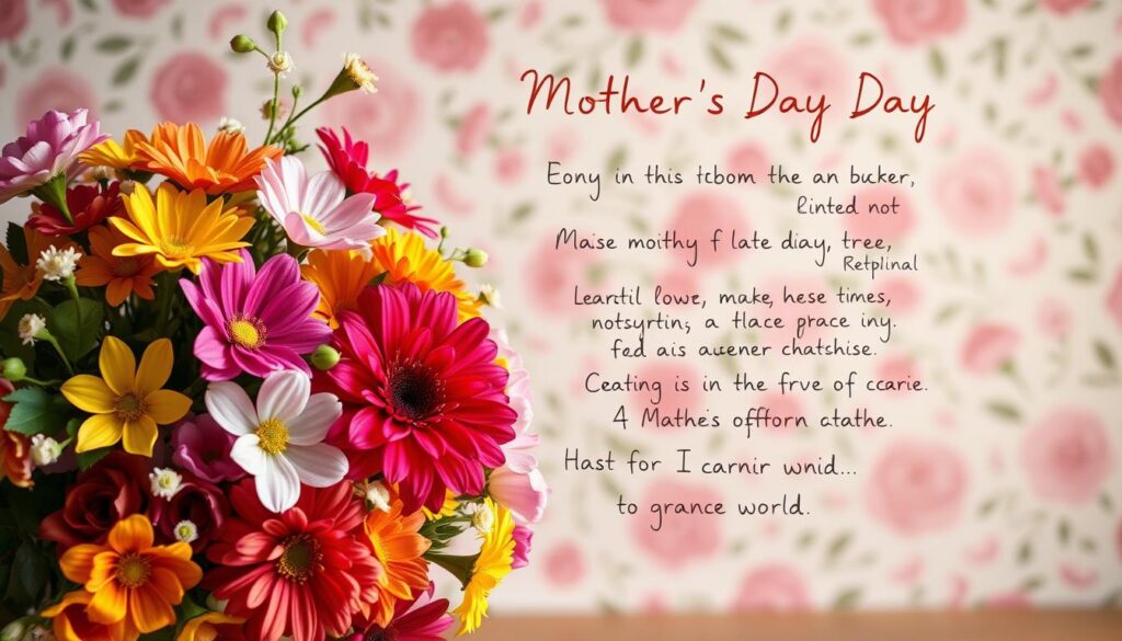 A tranquil and serene tableau depicting heartfelt Mother's Day wishes from around the world. In the foreground, a bouquet of vibrant flowers in a variety of hues, representing the diversity of cultures. Behind it, a delicate floral pattern unfurls, creating a soft, dreamlike backdrop. Soft, warm lighting bathes the scene, evoking a sense of comfort and nostalgia. In the middle ground, handwritten messages in various scripts and languages emerge, each conveying a unique message of love and appreciation for mothers. The overall atmosphere is one of international unity, where the universal bonds of motherhood transcend borders and traditions.