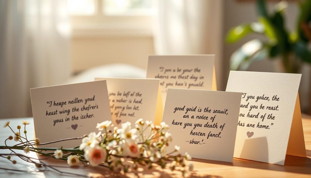 A tranquil, sun-dappled tableau featuring a collection of handwritten mother's day quotes on vintage-inspired notecards. The foreground showcases a delicate floral arrangement, with a soft, out-of-focus background evoking the comforting warmth of home. The lighting is natural and diffused, casting gentle shadows and highlights that lend an artisanal, handcrafted feel. The overall mood is one of heartfelt appreciation and timeless wisdom, capturing the essence of a mother's enduring influence.