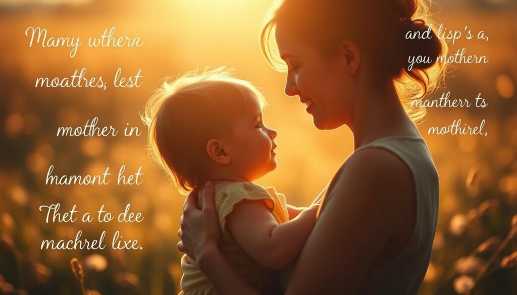A tranquil, warm-toned scene of a mother and child embracing, their silhouettes framed by a soft, sun-dappled meadow. The mother's gentle expression conveys the cherished bond and unconditional love. In the background, delicate handwritten motherly phrases float like ephemeral wisps, underscoring the profound significance of these heartfelt sentiments. Diffused lighting creates a serene, contemplative atmosphere, highlighting the emotional depth and timeless importance of mother's day sentiments.