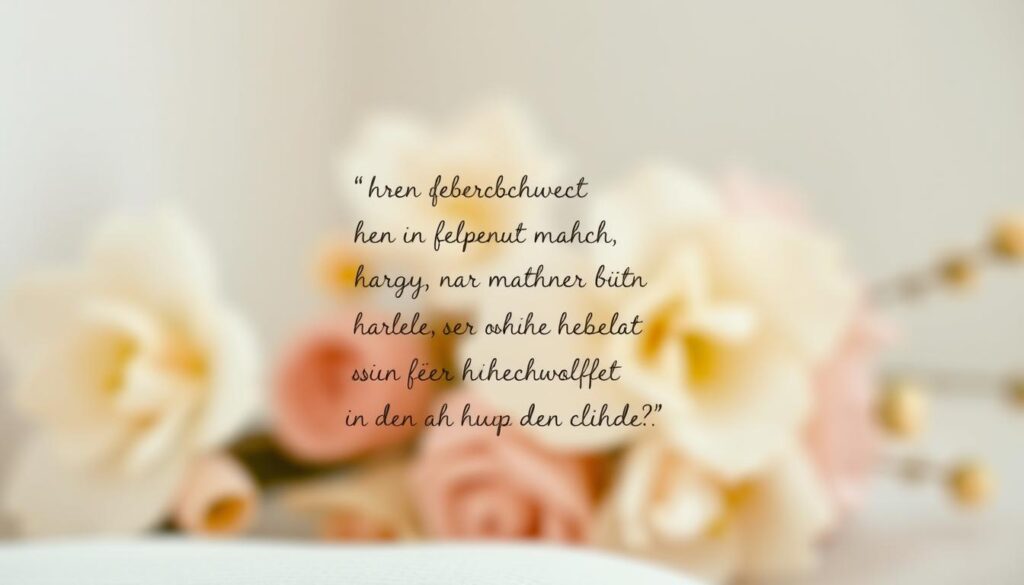 A warm, minimalist composition showcasing concise, heartfelt sentiments. In the foreground, a delicate, hand-lettered script elegantly presents a series of brief, affectionate phrases, each one capturing a moment of maternal love in a few impactful words. The middle ground features a softly blurred floral backdrop, its muted colors and gentle textures providing a serene, nurturing atmosphere. The overall lighting is soft and diffused, creating a cozy, intimate mood that evokes the cherished bond between a mother and child. The camera angle is positioned slightly from above, giving the viewer a sense of tenderness and protection. This simple, elegant image conveys the essence of "Kurze Sprüche" - profound sentiments distilled into their most concise, heartfelt form.