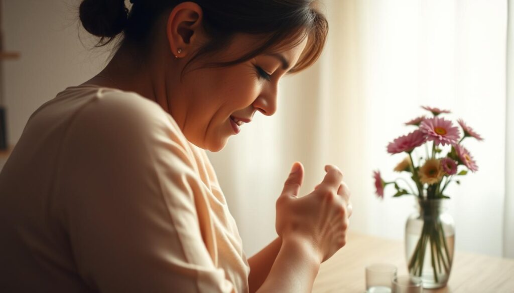 A warm, soft-lit scene depicting the significance of Mother's Day. In the foreground, a mother and child embrace, their expressions conveying deep love and affection. The mother's face is lit from the side, accentuating her gentle features. In the middle ground, a vase of freshly picked flowers stands on a wooden table, symbolizing the appreciation and gratitude for mothers. The background is hazy, with muted colors and a sense of tranquility, creating an intimate and sentimental atmosphere. The overall composition evokes the importance of the maternal bond and the thoughtful recognition of mothers on this special day.