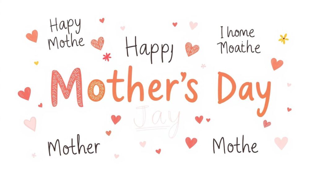 A whimsical illustration of lighthearted Mother's Day phrases, captured in a warm, hand-drawn style. Playful typography floats effortlessly against a soft, pastel-hued background, evoking a sense of affection and joy. Colorful, abstract shapes and patterns dance around the text, creating a vibrant, yet soothing composition. The overall mood is one of lighthearted celebration, perfectly suited to bring a smile to any mother's face.