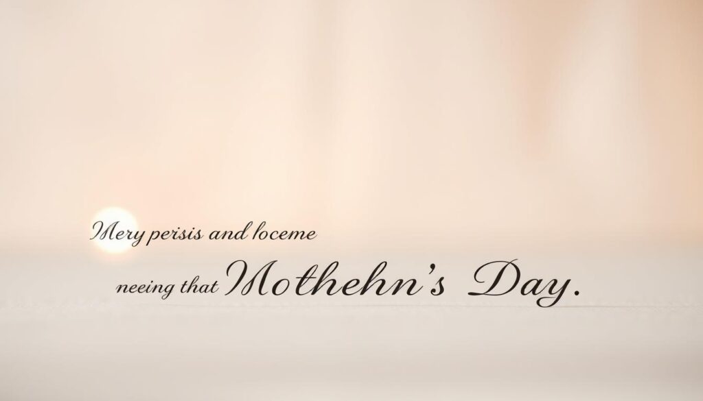 An elegant composition of finely crafted calligraphic text, set against a serene and minimalist backdrop. In the foreground, short, meaningful motherhood-themed phrases are elegantly displayed in a variety of carefully selected fonts and styles, conveying heartfelt sentiments. The middle ground features a soft, muted color palette, perhaps a subtle gradient or textured pattern, allowing the text to take center stage. In the background, a gentle, out-of-focus effect creates a sense of warmth and intimacy, inviting the viewer to pause and reflect on the message. Soft, diffused lighting casts a gentle glow, evoking a tranquil, thoughtful atmosphere befitting the theme of expressing love through words on Mother's Day.
