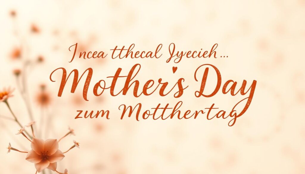 An elegant, handwritten calligraphic text in a warm, earthy color palette depicting thoughtful, heartfelt "Mother's Day Quotes" floating against a soft, blurred background of delicate floral patterns and natural textures, evoking a sentimental, emotional atmosphere suitable for the section "Emotionale Sprüche zum Muttertag" within the article "Muttertag 2025: Elegante Poesie für Mama."