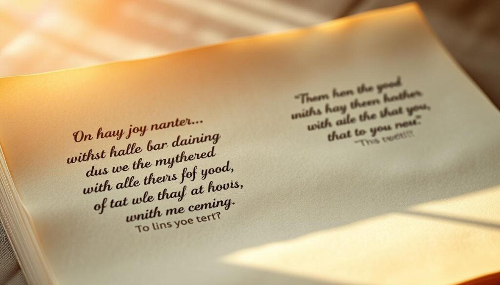 Inspirational quotes on a serene, ethereal background. Warm, glowing lights softly illuminate elegant, handwritten calligraphy on translucent parchment-like pages. The pages gently flutter in a gentle breeze, casting delicate shadows. The composition is balanced and harmonious, with a sense of timeless wisdom and maternal love. Muted, earthy color palette with accents of gold and pale pastels. Subtle lens flare effects add depth and a sense of reverence. The overall mood is contemplative, uplifting, and perfectly suited to showcasing wisdom from renowned figures about the profound joy and meaning of motherhood.