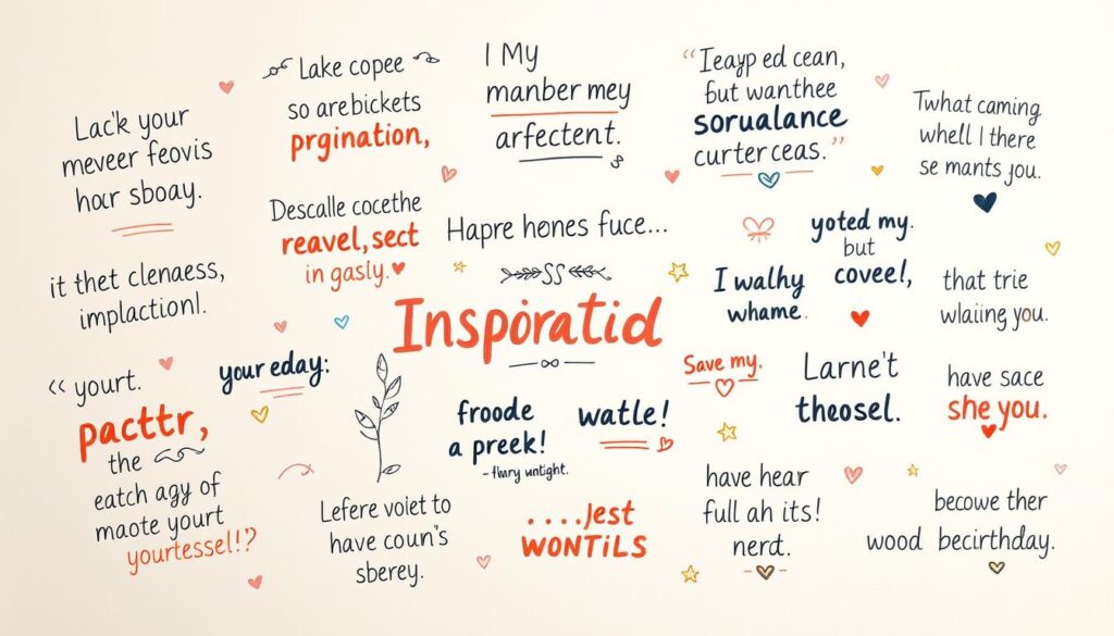 Prompt A whimsical illustration showcasing a collection of hand-lettered inspirational quotes with a humorous twist. Against a soft, pastel-hued background, the central composition features a variety of playful typographic elements in a variety of vibrant colors and playful cursive fonts. The foreground is dominated by the expressive, emotive quotes, while the middle ground includes charming doodles, sketches, and decorative flourishes that complement the messages. The overall mood is warm, cheerful, and uplifting, inviting the viewer to reflect on the thoughtful yet lighthearted sentiments expressed.