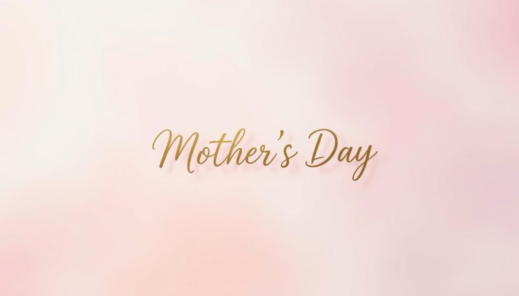 Serene, minimalist WhatsApp-style background with a soft, blurred gradient in pastel shades of pink, lavender and peach. Floating in the middle, a delicate, handwritten script-style typography with a heartfelt Mother's Day message, rendered in a warm, muted gold color. The composition is balanced and centered, creating a calming, elegant aesthetic suitable for a special occasion. Subtle lighting from the top-left casts gentle shadows, adding depth and dimension to the scene. The overall mood is one of gratitude, affection and appreciation.