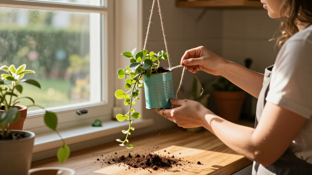 Woman Transforms Empty Tuna Cans Into The Cutest Hanging Planter